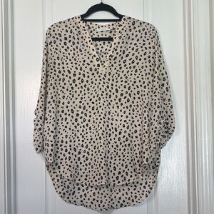 Lush Cream and Black Leopard Print V-Neck Blouse